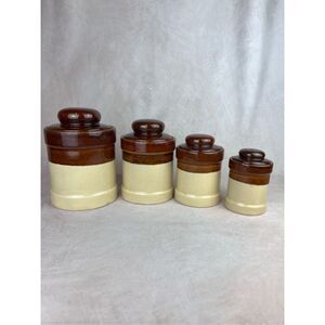 Vintage Brown Stoneware Canister Set of 4 Cottagecore